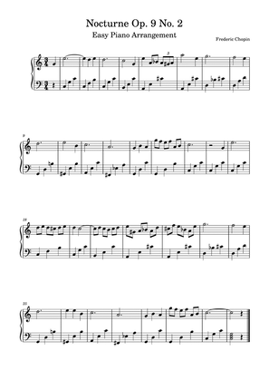 Book cover for Nocturne Op 9 No 2, Easy Piano Arrangement - Transposed to C Major
