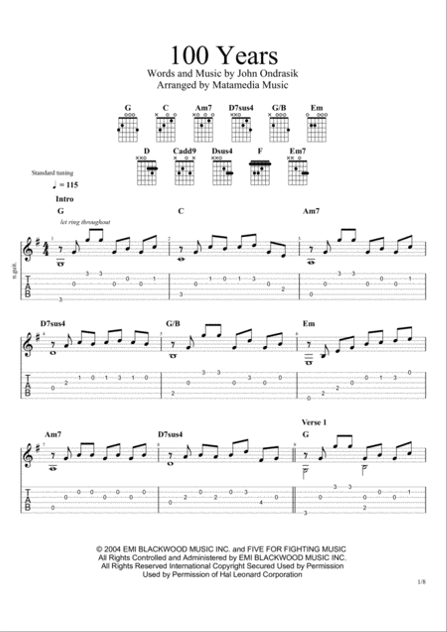 100 Years 100 Years Electric Guitar scores gallery preview page 1