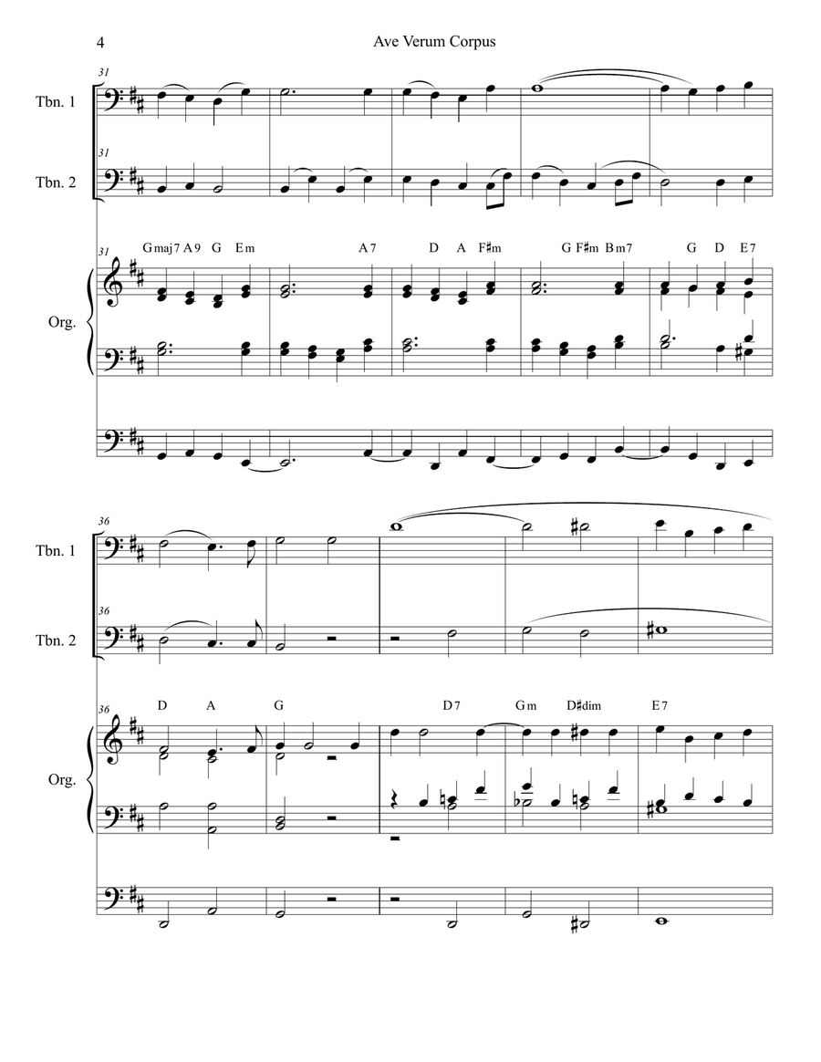Ave Verum Corpus (Trombone Duet - Organ Accompaniment) Trombone Duet scores gallery preview page 4