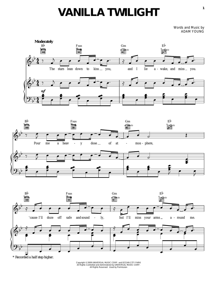 Vanilla Twilight Piano, Vocal, Guitar scores gallery preview page 1