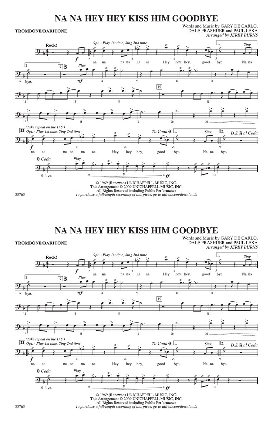Na Na Hey Hey Kiss Him Goodbye: 1st Trombone