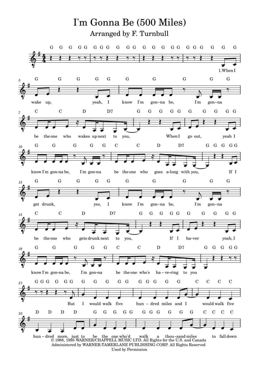 I'm Gonna Be (500 Miles) I'm Gonna Be (500 Miles) Piano, Vocal, Guitar scores gallery preview page 1
