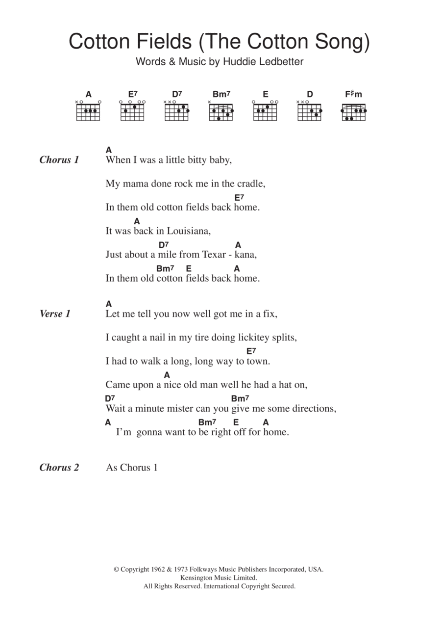 Cotton Fields (The Cotton Song) Acoustic Guitar scores gallery preview page 1