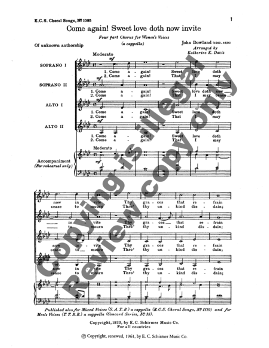 Come Again! Sweet Love Doth Now Invite SSAA scores gallery preview page 5