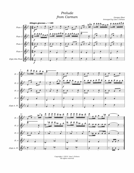 Prelude from Carmen for Flute Quartet image number null