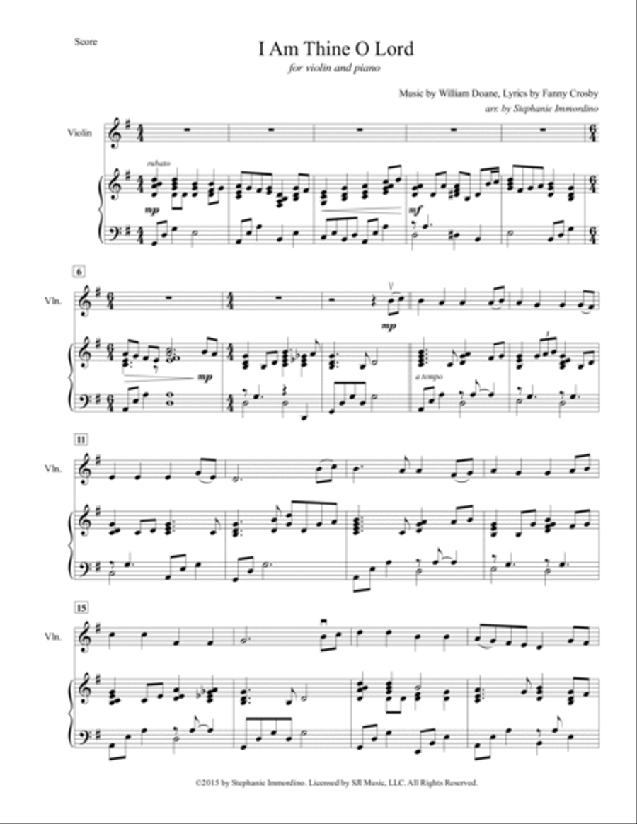 I Am Thine, O Lord, for Violin and Piano Violin Solo scores gallery preview page 2
