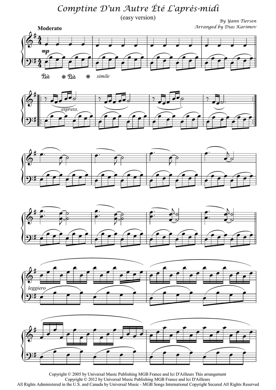 Comptine D'un Autre Été: L'après-midi Piano Solo scores gallery preview page 1