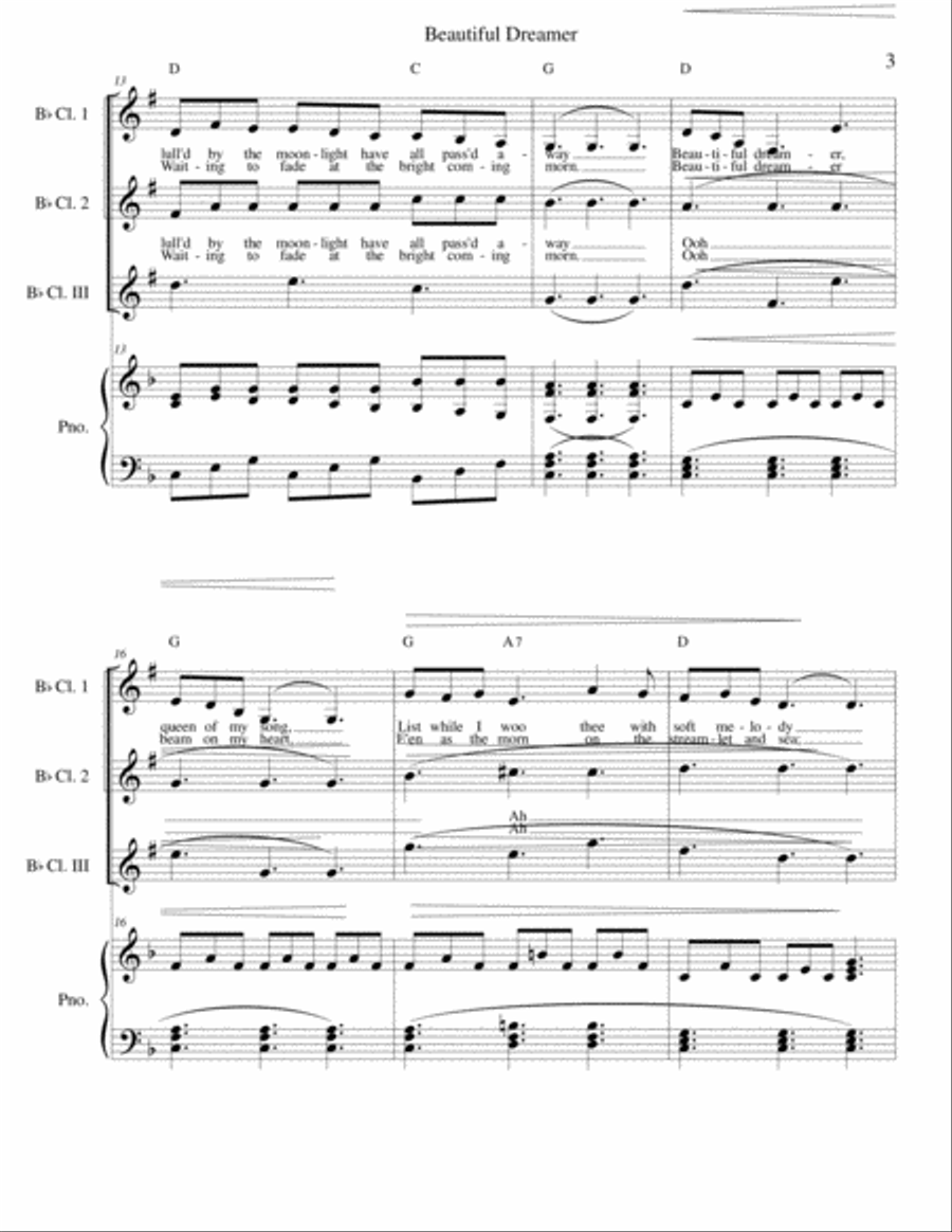 Beautiful Dreamer Key of F Bb Clarinet Trio Clarinet Trio scores gallery preview page 3