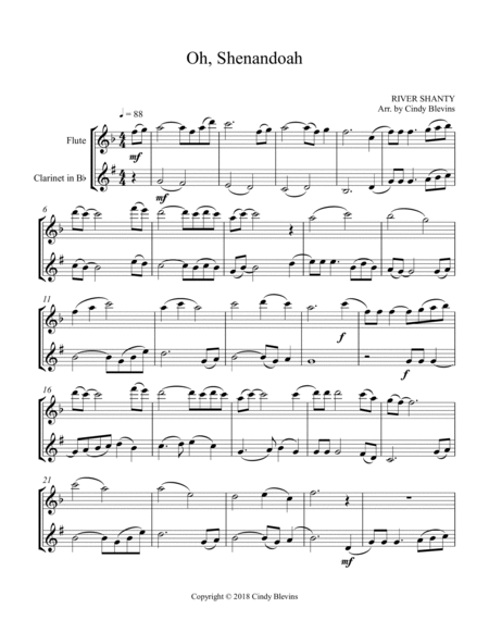 Oh, Shenandoah, for Flute and Clarinet image number null
