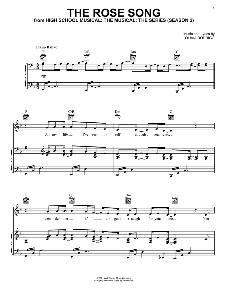 The Rose Song (from High School Musical: The Musical: The Series) Piano, Vocal, Guitar scores gallery preview page 1