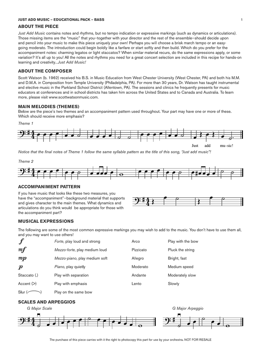 Just Add Music: Bass Educational Pack