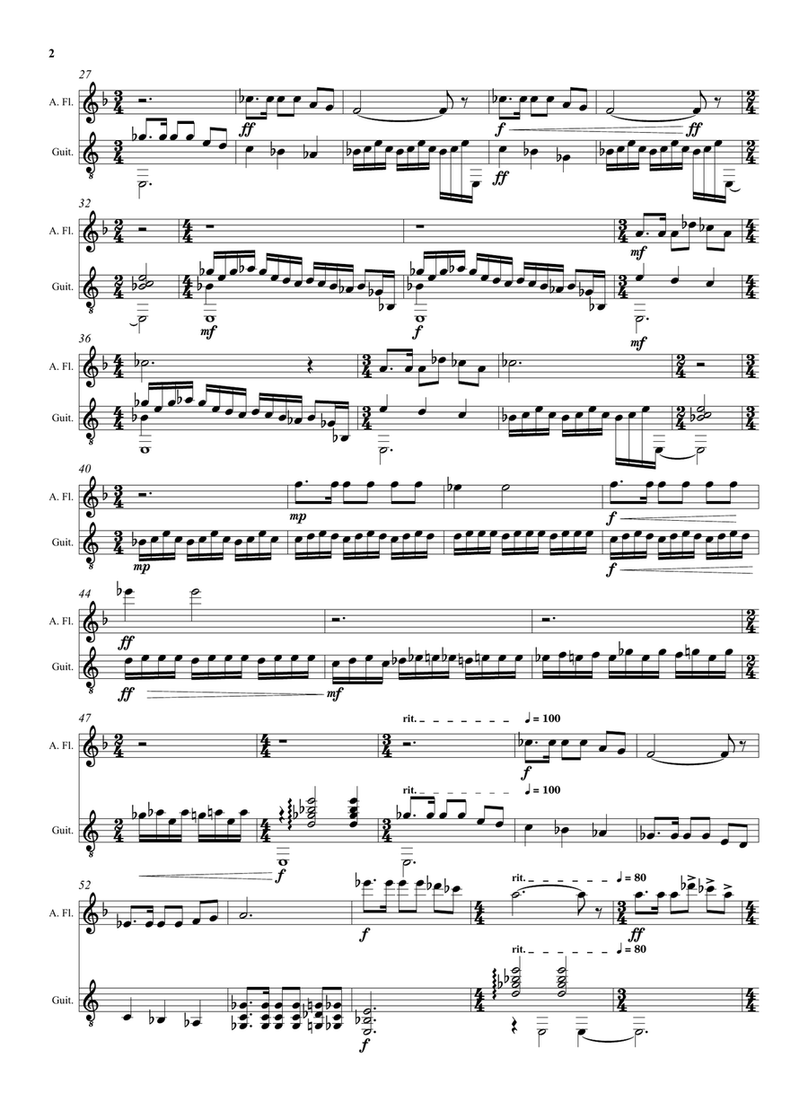 Motor Bus for alto-flute and guitar inspired by the poem by A D Godley Flute scores gallery preview page 4