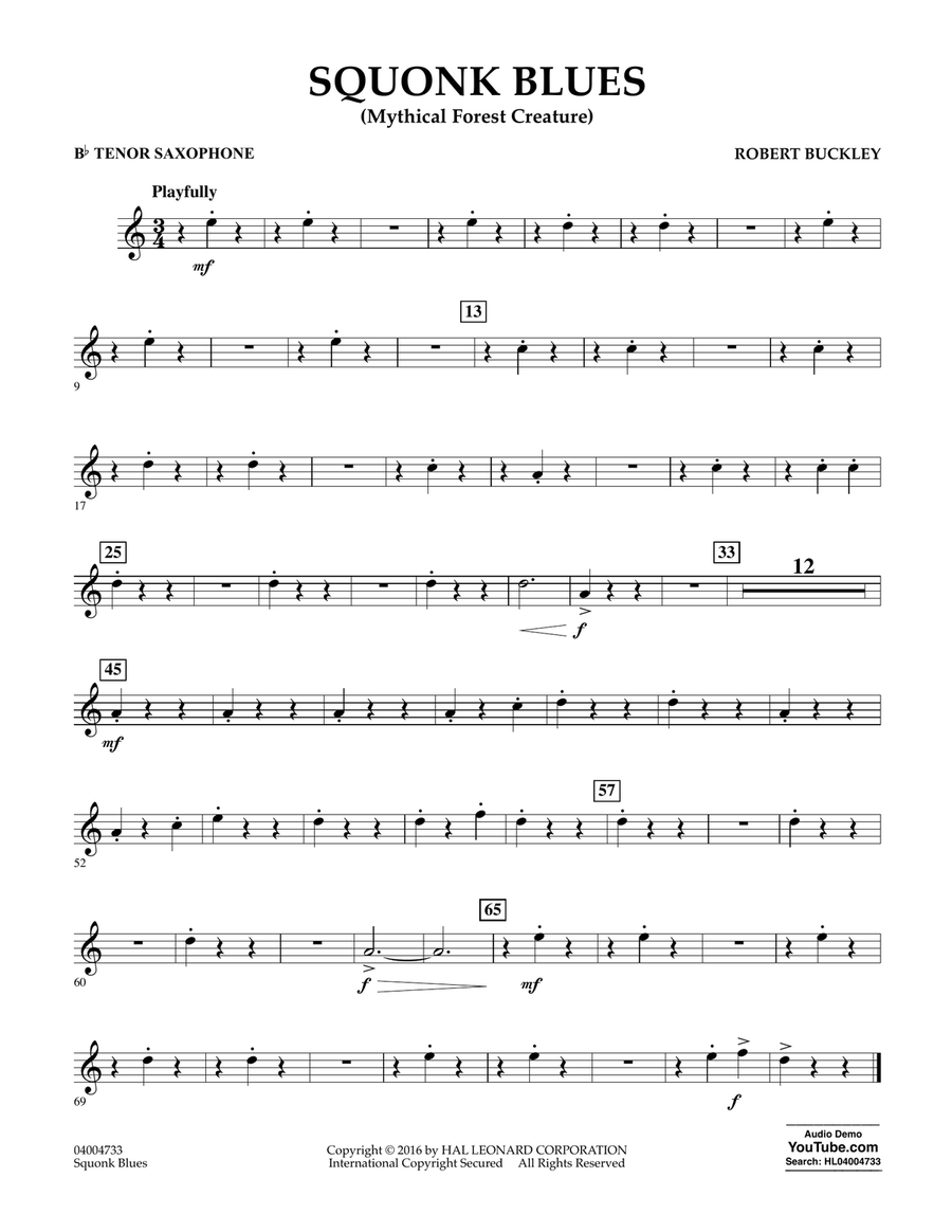 Squonk Blues - Bb Tenor Saxophone Concert Band scores gallery preview page 1