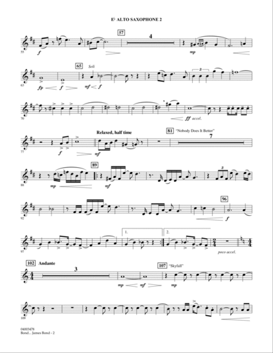 Bond... James Bond - Eb Alto Saxophone 2 Concert Band scores gallery preview page 2