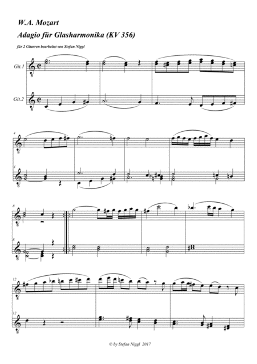 Adagio for glass harmonica KV 356 for Guitar Duet Acoustic Guitar scores gallery preview page 1