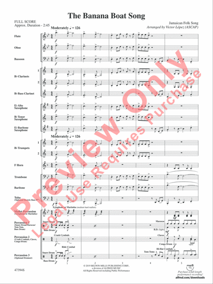 The Banana Boat Song Concert Band scores gallery preview page 4