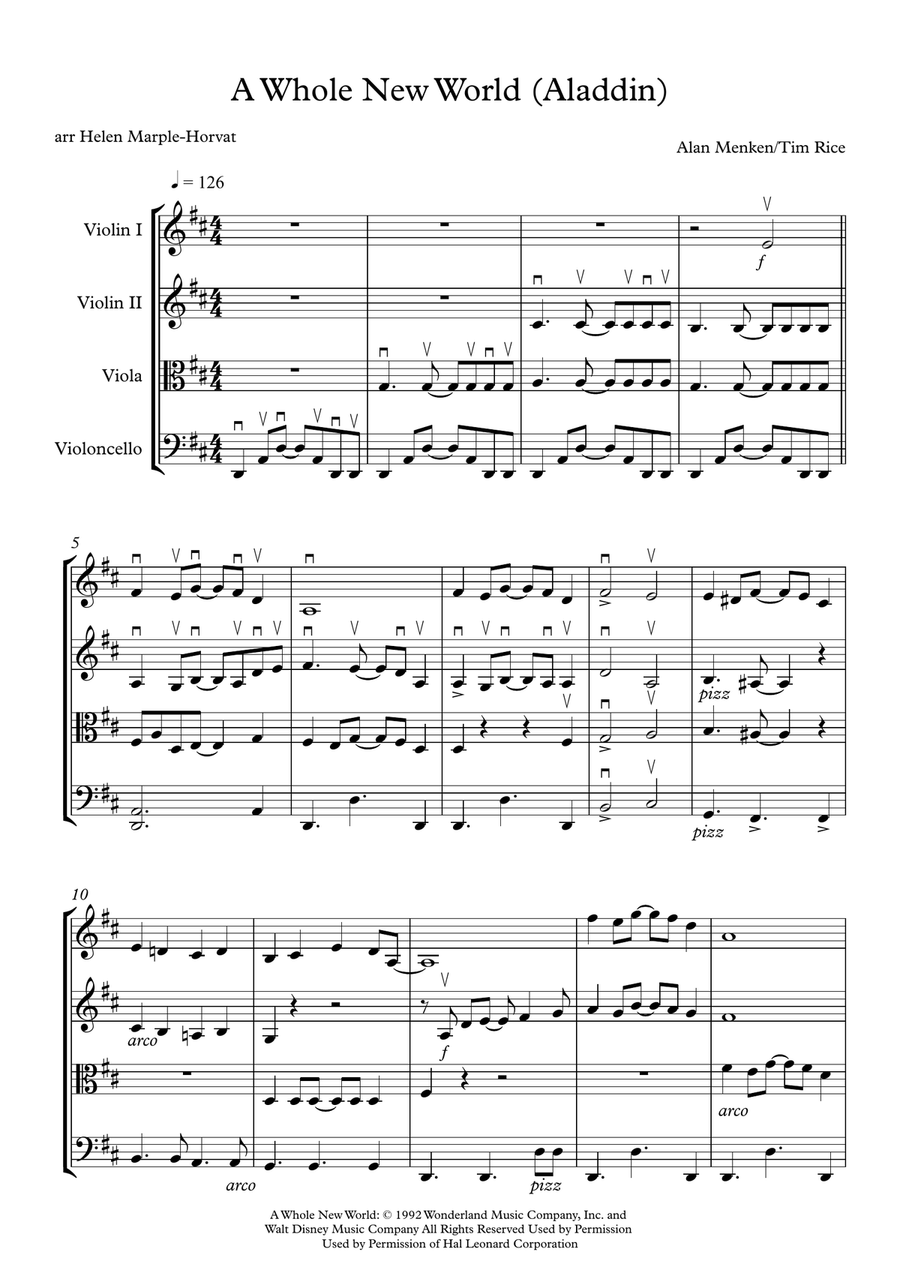 A Whole New World (from 'Aladdin') String Quartet scores gallery preview page 3