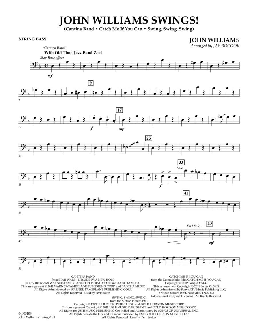 John Williams Swings! - String Bass Concert Band scores gallery preview page 1