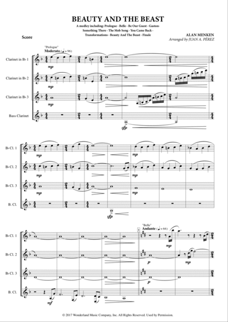 Beauty And The Beast Overture Clarinet Quartet scores gallery preview page 2