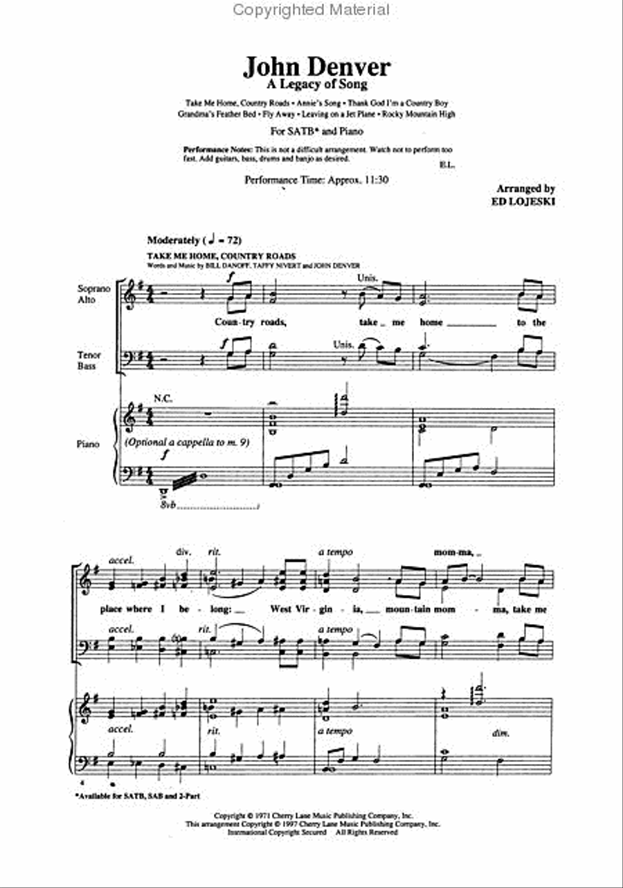 John Denver – A Legacy of Song (Medley) 4-Part scores gallery preview page 2