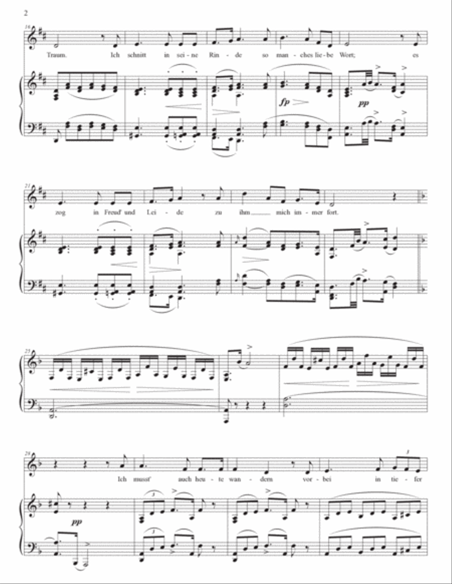 SCHUBERT: Der Lindenbaum, D. 911 no. 5 (transposed to D major) Voice scores gallery preview page 3