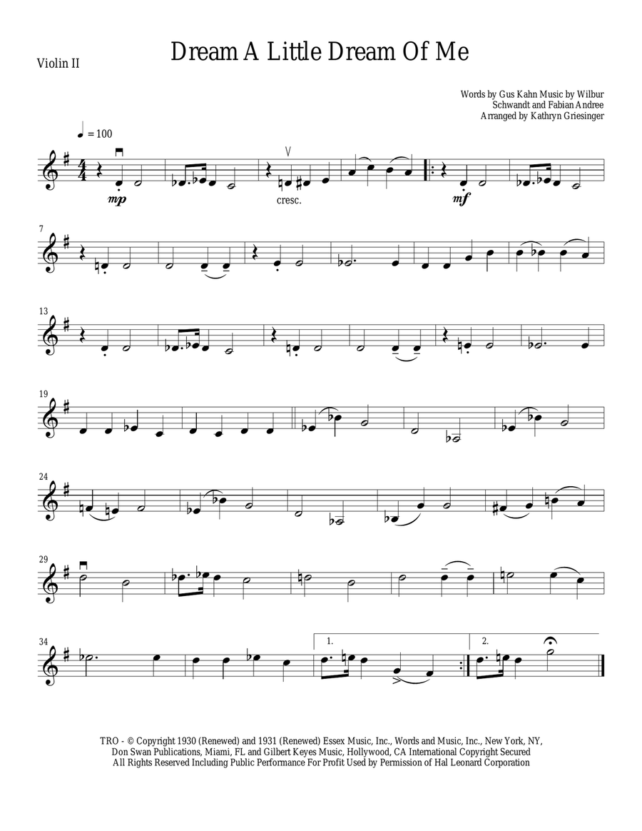 Dream A Little Dream Of Me String Quartet scores gallery preview page 2