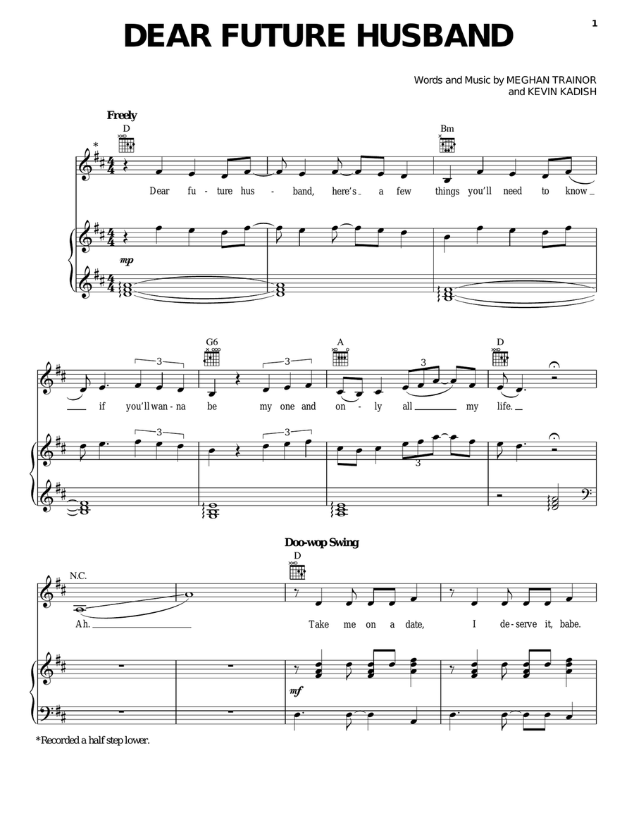 Dear Future Husband Piano, Vocal, Guitar scores gallery preview page 1