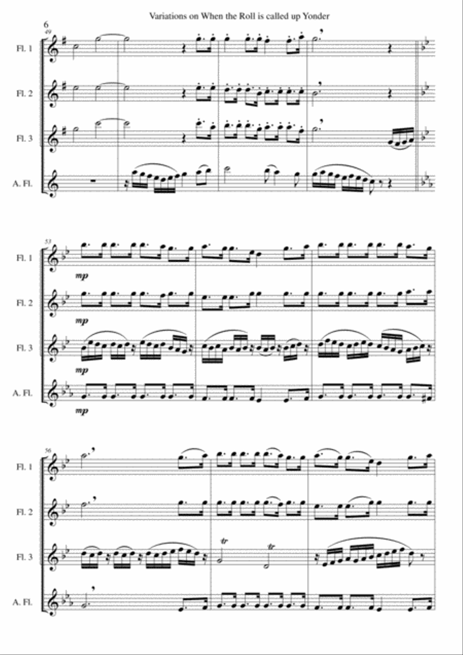 Variations on When the Roll Is Called Up Yonder for flute quartet (3 flutes and 1 alto flute) Flute Quartet scores gallery preview page 6