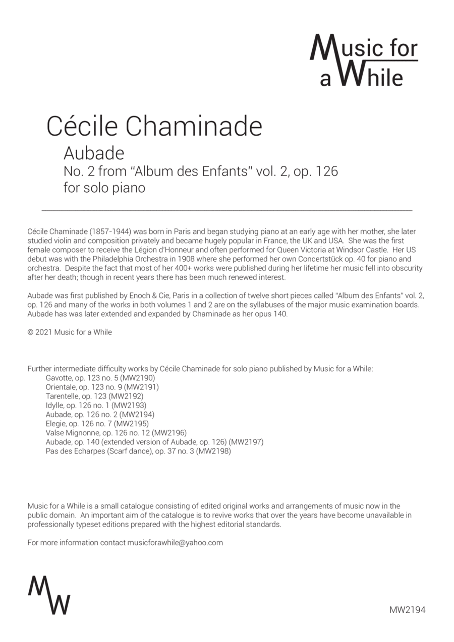 Cécile Chaminade - Aubade op. 126 no. 2 for solo piano Piano Solo scores gallery preview page 1