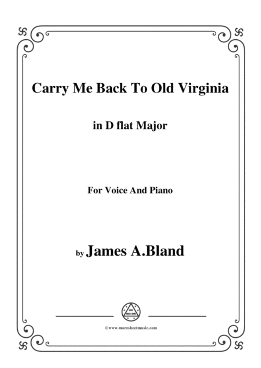 James A. Bland-Carry Me Back To Old Virginny,in D flat Major,,for Voice &Pno Voice scores gallery preview page 1