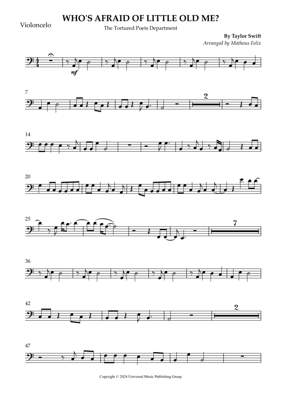 Who's Afraid Of Little Old Me? Cello Solo scores gallery preview page 1