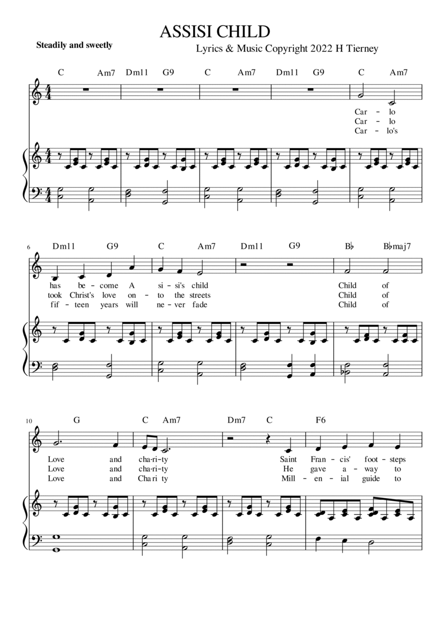 Three Hymns for CARLO ACUTIS 3. ASSISI'S CHILD Piano, Vocal, Guitar scores gallery preview page 1