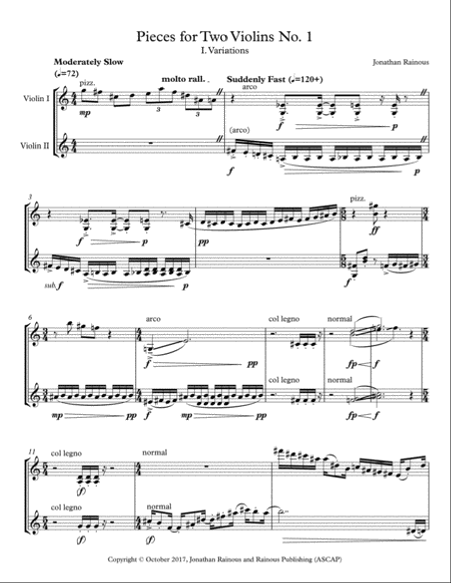 Pieces for Two Violins Violin Solo scores gallery preview page 1