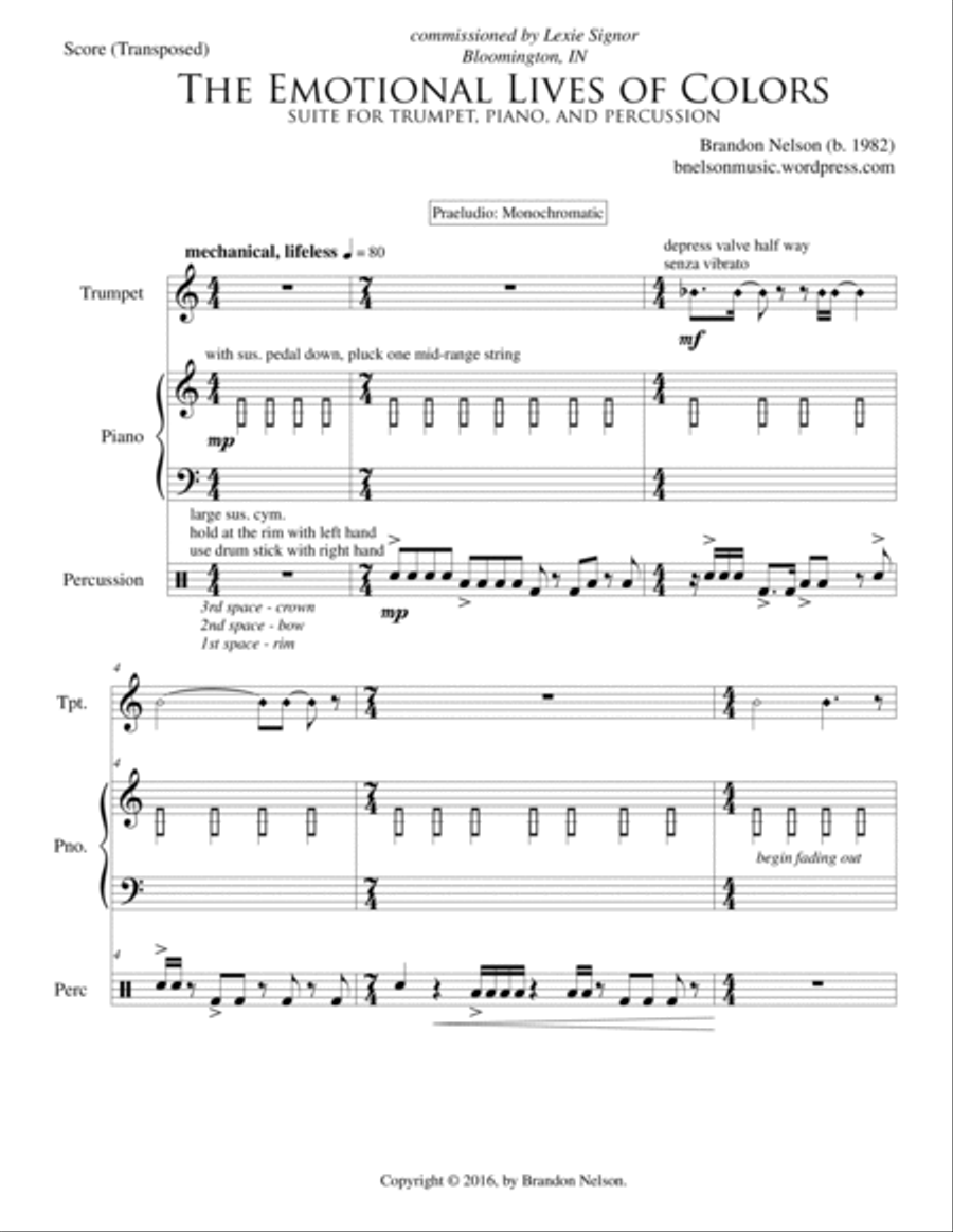 The Emotional Lives of Colors (for trumpet, piano, and percussion) Chamber Music scores gallery preview page 5