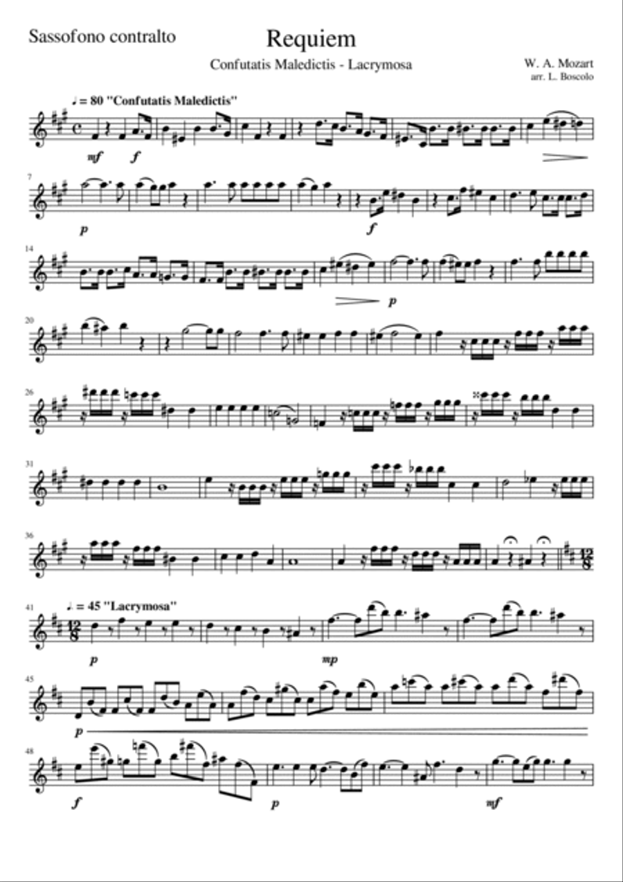 Requiem in D Minor: Confutatis Maledictis, Lacrimosa Saxophone Quartet scores gallery preview page 4