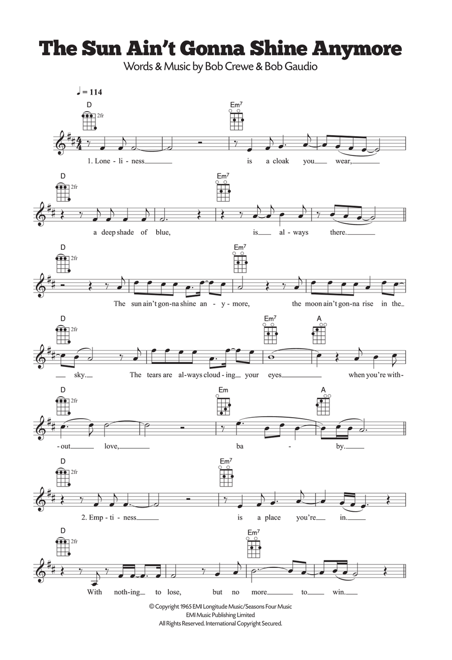 The Sun Ain't Gonna Shine Anymore Ukulele scores gallery preview page 1