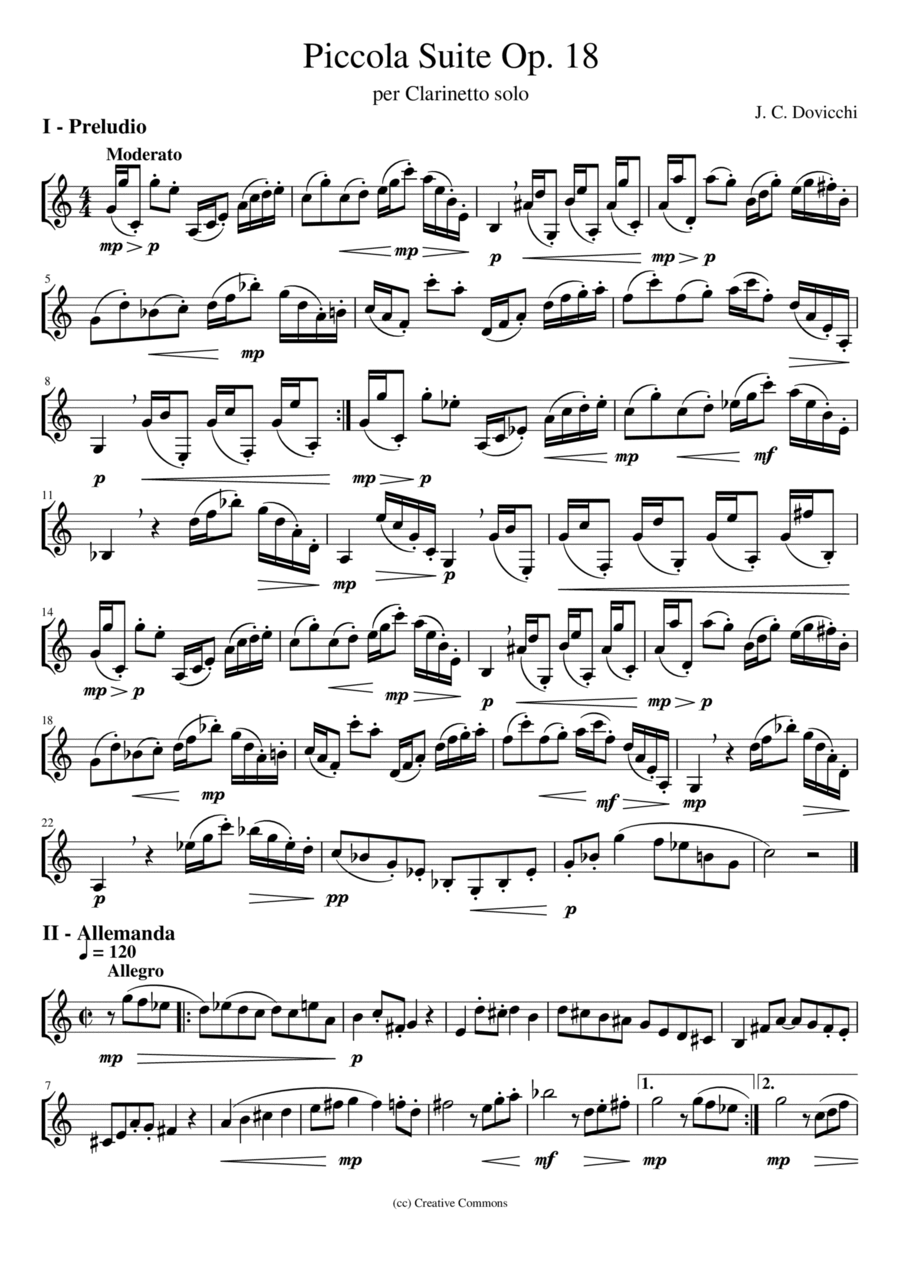 Piccola Suite Opus 18 per clarinetto solo Piano, Vocal, Guitar scores gallery preview page 1