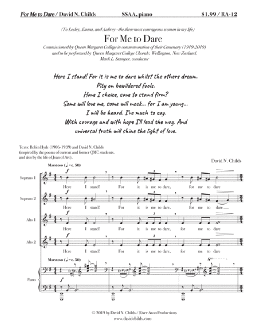 For Me To Dare For Me To Dare SSA scores gallery preview page 1