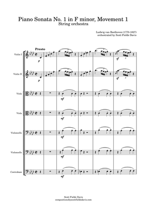 Beethoven, piano Sonata No. I, Movement I arranged for string orchestra