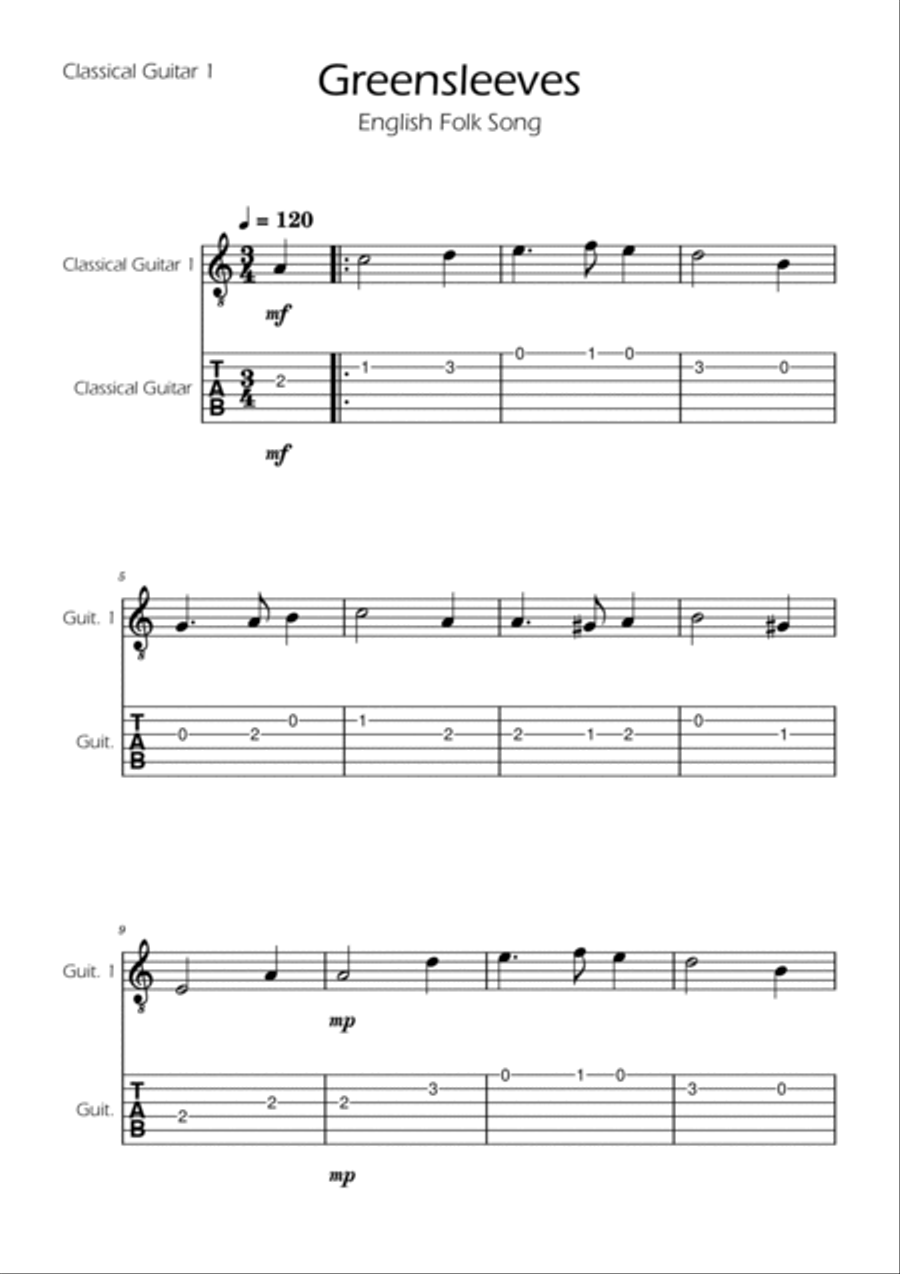 Greensleeves - Guitar Duet TABs Acoustic Guitar scores gallery preview page 3