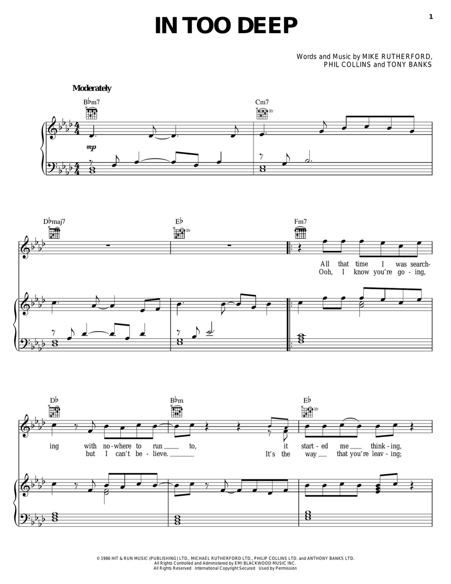 In Too Deep Piano, Vocal, Guitar scores gallery preview page 1