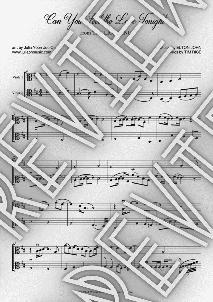 Can You Feel The Love Tonight String Duet scores gallery preview page 1