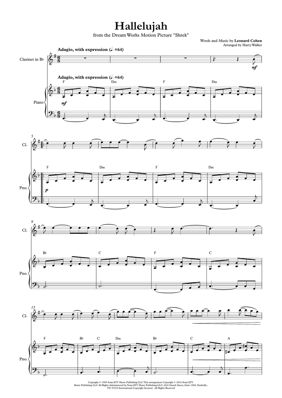 Hallelujah Clarinet Solo scores gallery preview page 3