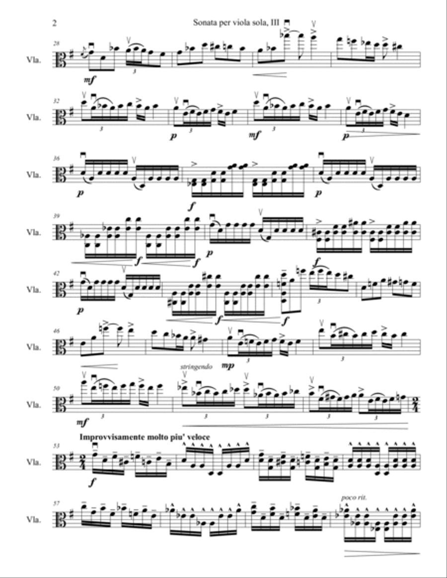 Sonata per viola sola, III: Tarantella-Fantasia Viola Solo scores gallery preview page 2