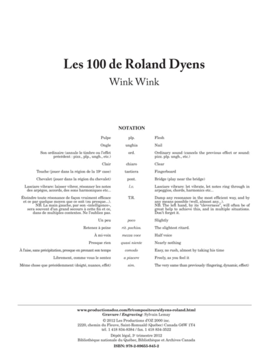 Les 100 de Roland Dyens - Wink Wink Classical Guitar scores gallery preview page 1