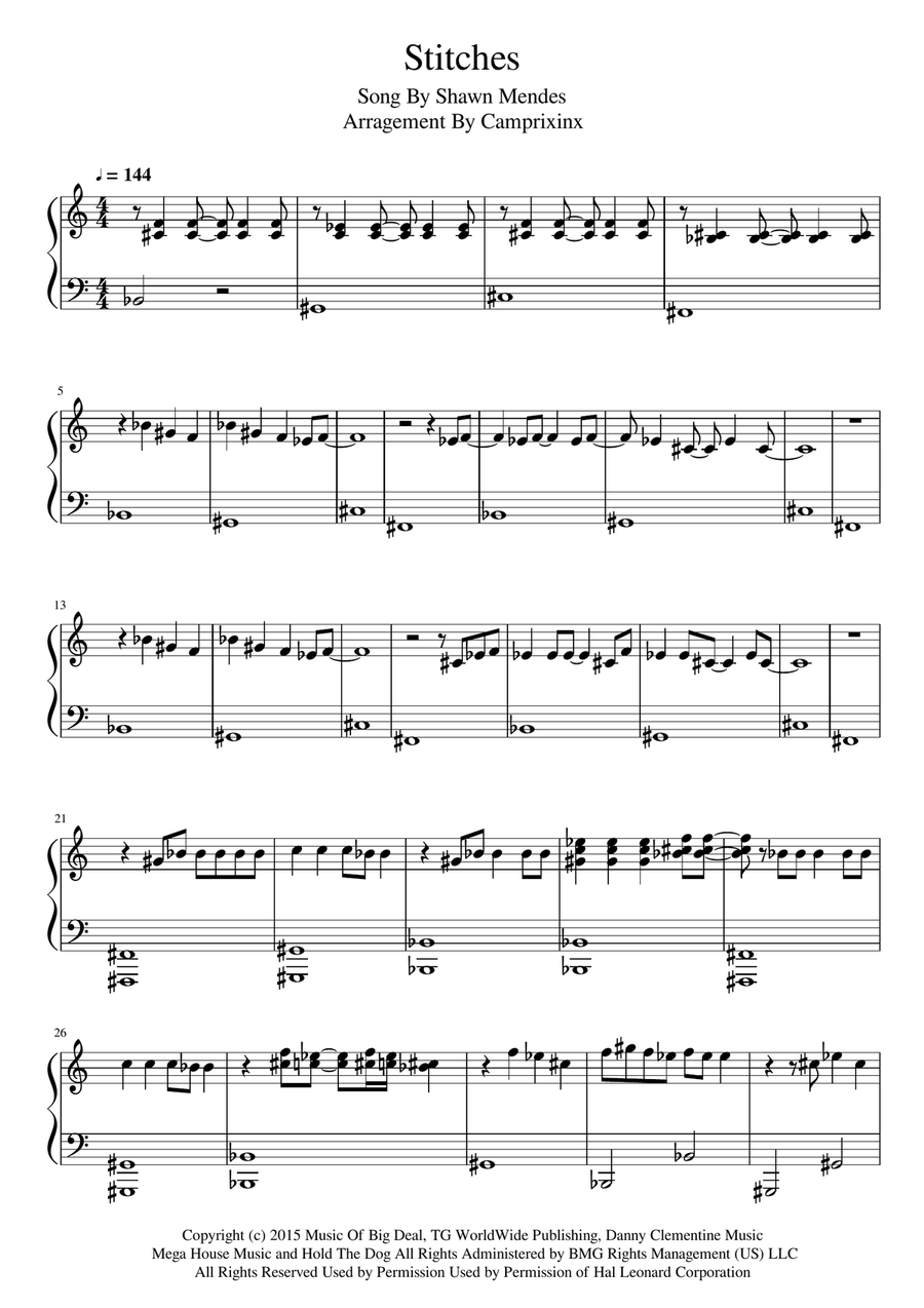 Stitches Piano Solo scores gallery preview page 1