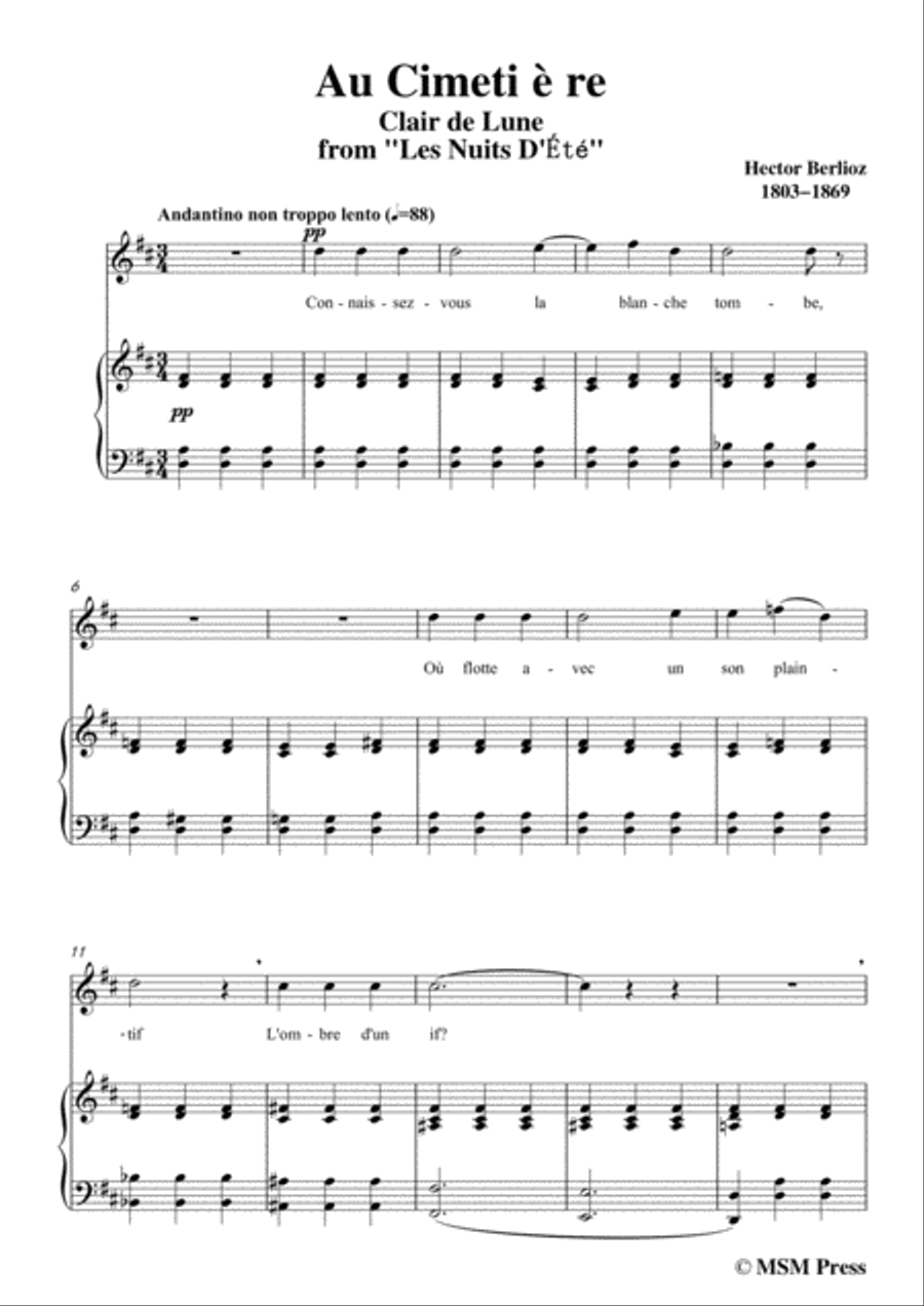 Berlioz-Au Cimetière in D Major,for voice and piano Voice Solo scores gallery preview page 3