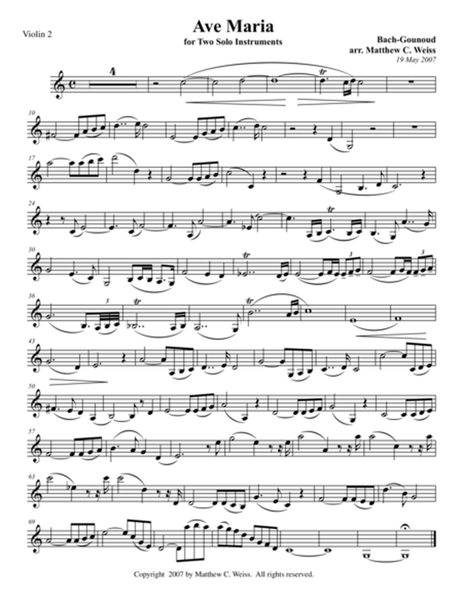 Ave Maria for Two Solo Instruments - Violin 2 image number null