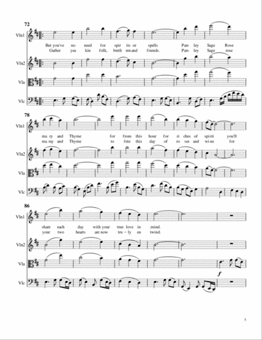 Scarborough Fair, for String Quartet String Quartet scores gallery preview page 5