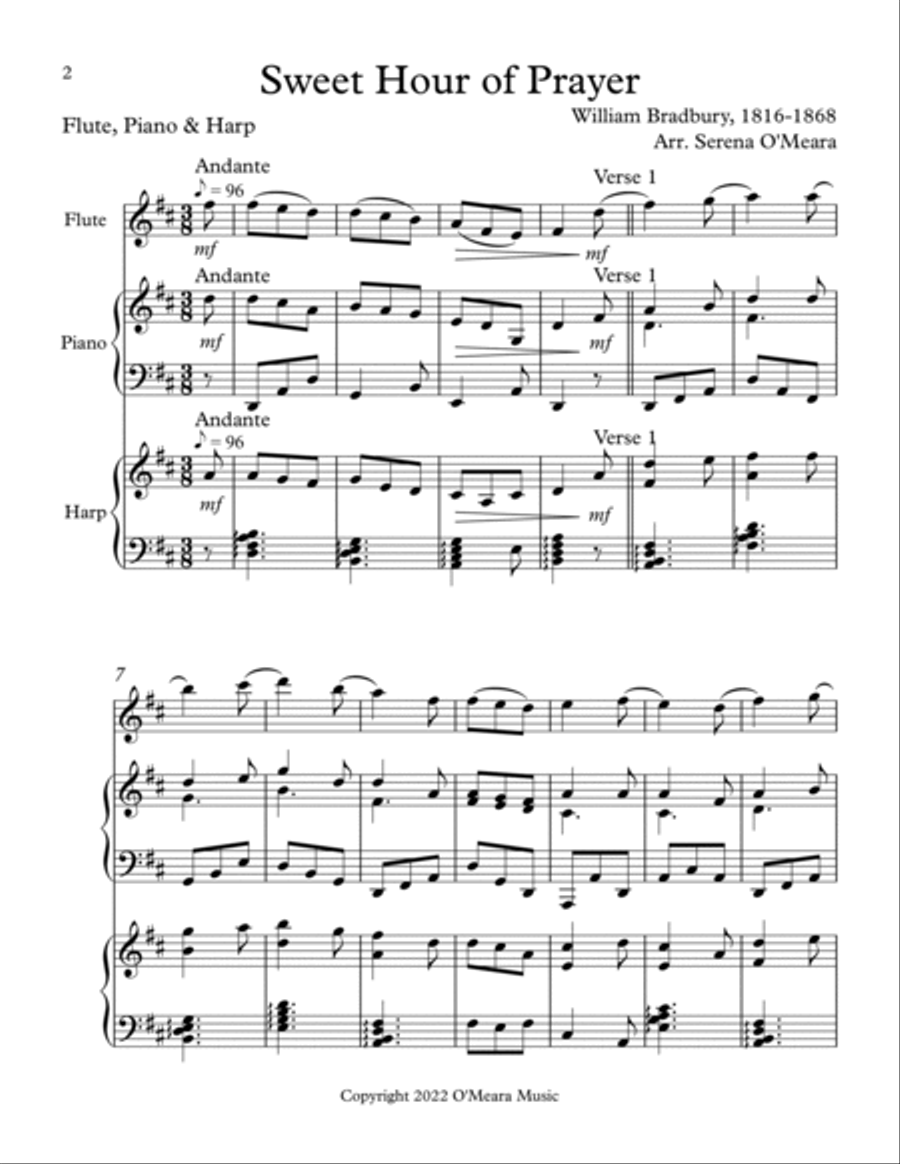 Sweet Hour of Prayer, Trio for Flute, Piano & Harp Flute Solo scores gallery preview page 2